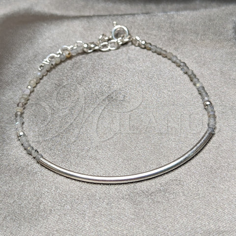 Sterling Silver Fancy Bracelet, Ball Design, with Gray Crystal, Polished, Silver Finish, 03.401.0063.07 (7 Inches Length)