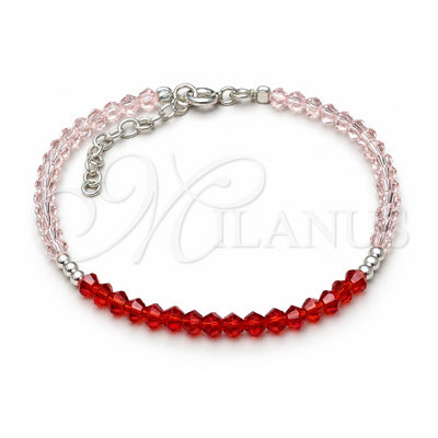 Sterling Silver Fancy Bracelet, Ball Design, with Garnet Crystal, Polished, Silver Finish, 03.401.0067.07 (7 Inches Length)
