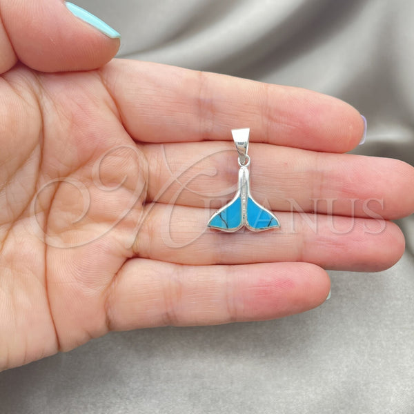 Sterling Silver Pendant — Fancy Pendant Fish Design with Bermuda Blue Opal — alternate product view — SKU 152086 | Plata 925 dije — elegante Pendant Fish diseño with Bermuda Blue Opal — SKU 152086
