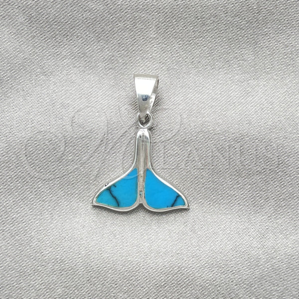 Sterling Silver Pendant — Fancy Pendant Fish Design with Bermuda Blue Opal — main product view — SKU 152086 | Plata 925 dije — elegante Pendant Fish diseño with Bermuda Blue Opal — SKU 152086