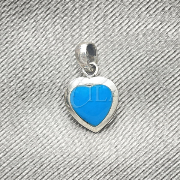 Sterling Silver Pendant — Fancy Pendant Heart Design with Bermuda Blue Opal — main product view — SKU 152088 | Plata 925 dije — elegante Pendant corazón diseño with Bermuda Blue Opal — SKU 152088