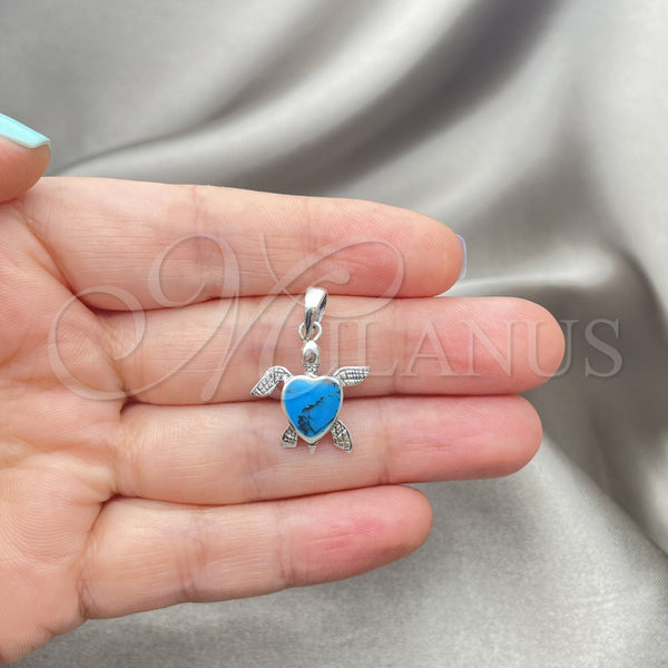 Sterling Silver Pendant — Fancy Pendant Turtle Design with Bermuda Blue Opal — alternate product view — SKU 152089 | Plata 925 dije — elegante Pendant Turtle diseño with Bermuda Blue Opal — SKU 152089