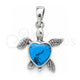 Dije Elegante 05.410.0008.1 Plata Rodinada, Diseño de Tortuga, con Opal Bermuda Blue, Pulido, Tono Plateado