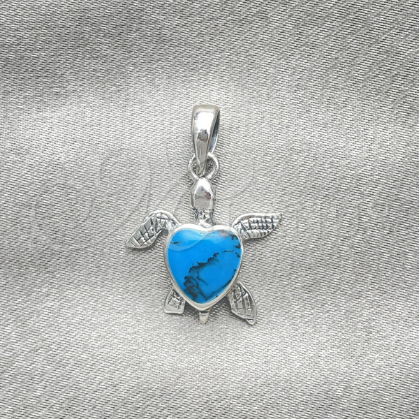 Sterling Silver Pendant — Fancy Pendant Turtle Design with Bermuda Blue Opal — main product view — SKU 152089 | Plata 925 dije — elegante Pendant Turtle diseño with Bermuda Blue Opal — SKU 152089