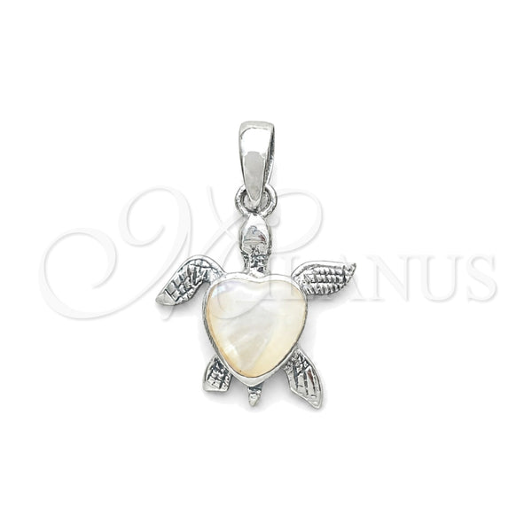Sterling Silver Fancy Pendant, Turtle Design, with Ivory Mother of Pearl, Polished, Silver Finish, 05.410.0008.2