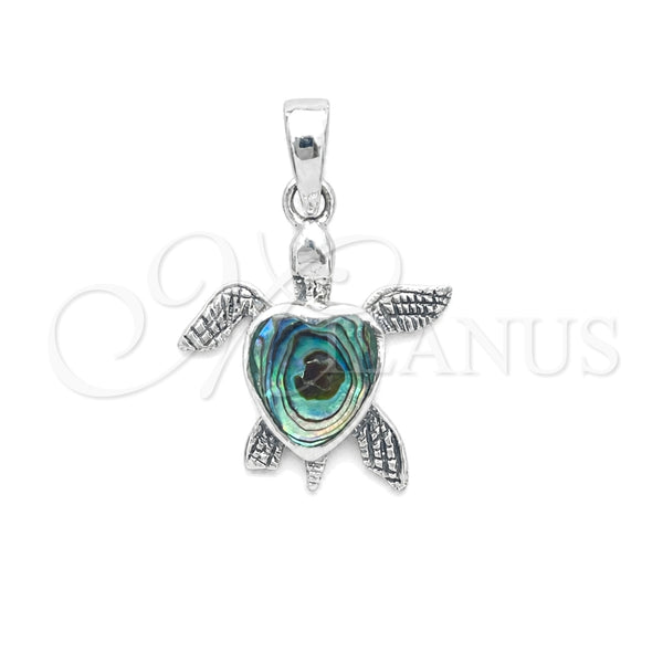 Sterling Silver Fancy Pendant, Turtle Design, with Volcano Opal, Polished, Silver Finish, 05.410.0008.3