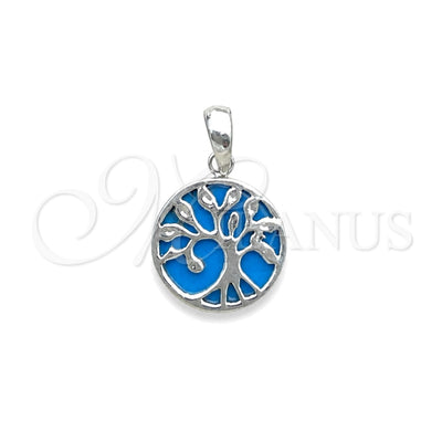 Sterling Silver Fancy Pendant, Tree Design, with Light Turquoise Opal, Polished, Silver Finish, 05.410.0009.2