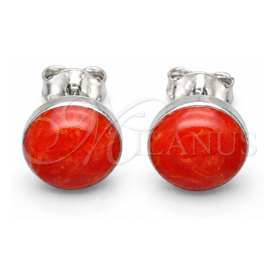 Sterling Silver Stud Earring, Ball Design, with Orange Red Opal, Polished, Silver Finish, 02.410.0001.2