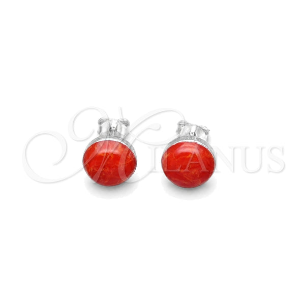 Sterling Silver Stud Earring, Ball Design, with Orange Red Opal, Polished, Silver Finish, 02.410.0001.2