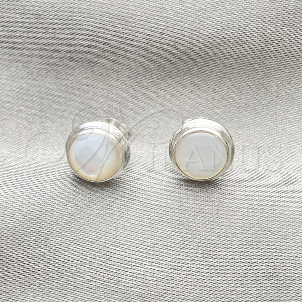 Sterling Silver Stud Earring, Ball Design, with Ivory Mother of Pearl, Polished, Silver Finish, 02.410.0002.1