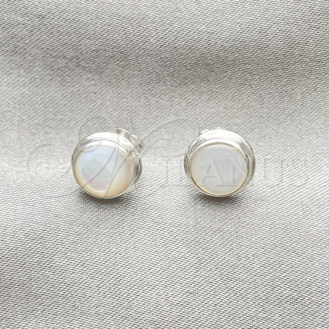 Sterling Silver Stud Earring, Ball Design, with Ivory Mother of Pearl, Polished, Silver Finish, 02.410.0002.1