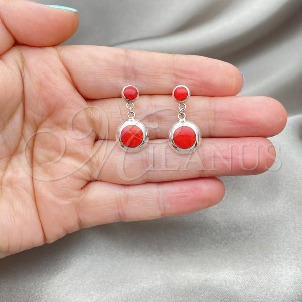 Sterling Silver Ring — Long Earring Ball Design with Orange Red Opal — alternate product view — SKU 152103 | Plata 925 anillo — Long Earring Ball diseño with Orange Red Opal — SKU 152103