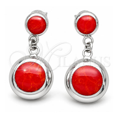 Sterling Silver Long Earring, Ball Design, with Orange Red Opal, Polished, Silver Finish, 02.410.0003