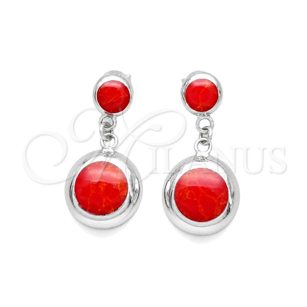 Sterling Silver Long Earring, Ball Design, with Orange Red Opal, Polished, Silver Finish, 02.410.0003