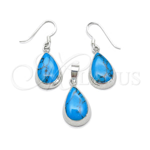 Sterling Silver Earring and Pendant Adult Set, with Bermuda Blue Opal, Polished, Silver Finish, 10.410.0001