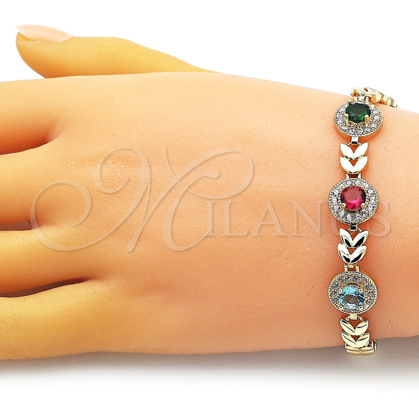 Gold Filled Bracelet — Fancy Bracelet Leaf Design with Multicolor Cubic Zirconia — alternate product view — SKU 152109 | Oro Laminado brazalete — elegante Bracelet Leaf diseño with Multicolor Cubic Zirconia — SKU 152109