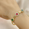 Oro Laminado Fancy Bracelet, Gold Filled Style Leaf Design, with Multicolor Cubic Zirconia, Polished, Golden Finish, 03.283.0291.08 (07 MM Thickness, 8 Inches Length)