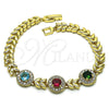 Oro Laminado Fancy Bracelet, Gold Filled Style Leaf Design, with Multicolor Cubic Zirconia, Polished, Golden Finish, 03.283.0291.08 (07 MM Thickness, 8 Inches Length)