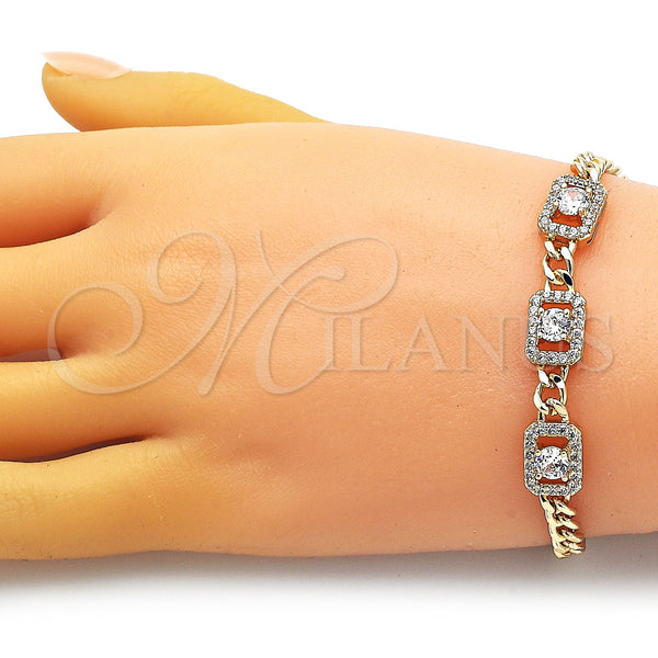 Gold Filled Bracelet — Fancy Bracelet Miami Cuban Design with White Cubic — alternate product view — SKU 152110 | Oro Laminado brazalete — elegante Bracelet Miami Cuban diseño with blanco Cubic — SKU 152110