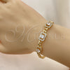 Oro Laminado Fancy Bracelet, Gold Filled Style Miami Cuban Design, with White Cubic Zirconia, Polished, Golden Finish, 03.283.0292.08 (05 MM Thickness, 8 Inches Length)