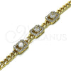 Oro Laminado Fancy Bracelet, Gold Filled Style Miami Cuban Design, with White Cubic Zirconia, Polished, Golden Finish, 03.283.0292.08 (05 MM Thickness, 8 Inches Length)