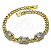 Oro Laminado Fancy Bracelet, Gold Filled Style Miami Cuban Design, with White Cubic Zirconia, Polished, Golden Finish, 03.283.0292.08 (05 MM Thickness, 8 Inches Length)