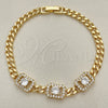 Oro Laminado Fancy Bracelet, Gold Filled Style Miami Cuban Design, with White Cubic Zirconia, Polished, Golden Finish, 03.283.0292.08 (05 MM Thickness, 8 Inches Length)
