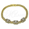Oro Laminado Fancy Bracelet, Gold Filled Style Miami Cuban Design, with White Cubic Zirconia, Polished, Golden Finish, 03.283.0292.08 (05 MM Thickness, 8 Inches Length)