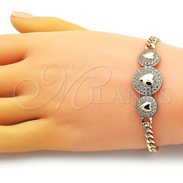 Gold Filled Bracelet — Fancy Bracelet Heart and Miami Cuban Design with — alternate product view — SKU 152111 | Oro Laminado brazalete — elegante Bracelet corazón and Miami Cuban diseño with — SKU 152111