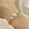 Oro Laminado Fancy Bracelet, Gold Filled Style Heart and Miami Cuban Design, with White Cubic Zirconia, Polished, Golden Finish, 03.283.0293.07 (05 MM Thickness, 7 Inches Length)