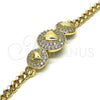 Oro Laminado Fancy Bracelet, Gold Filled Style Heart and Miami Cuban Design, with White Cubic Zirconia, Polished, Golden Finish, 03.283.0293.07 (05 MM Thickness, 7 Inches Length)