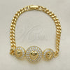 Oro Laminado Fancy Bracelet, Gold Filled Style Heart and Miami Cuban Design, with White Cubic Zirconia, Polished, Golden Finish, 03.283.0293.07 (05 MM Thickness, 7 Inches Length)