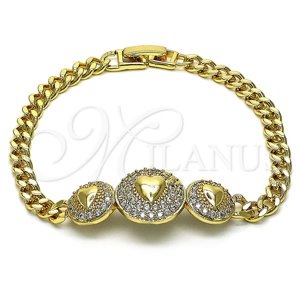 Gold Filled Bracelet — Fancy Bracelet Heart and Miami Cuban Design with — main product view — SKU 152111 | Oro Laminado brazalete — elegante Bracelet corazón and Miami Cuban diseño with — SKU 152111