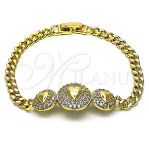 Gold Filled Bracelet — Fancy Bracelet Heart and Miami Cuban Design with — main product view — SKU 152111 | Oro Laminado brazalete — elegante Bracelet corazón and Miami Cuban diseño with — SKU 152111