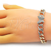 Oro Laminado Fancy Bracelet, Gold Filled Style Butterfly and Miami Cuban Design, with White Cubic Zirconia, Polished, Golden Finish, 03.283.0296.07