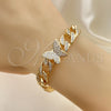 Oro Laminado Fancy Bracelet, Gold Filled Style Butterfly and Miami Cuban Design, with White Cubic Zirconia, Polished, Golden Finish, 03.283.0296.07 (09 MM Thickness, 7 Inches Length)
