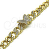 Oro Laminado Fancy Bracelet, Gold Filled Style Butterfly and Miami Cuban Design, with White Cubic Zirconia, Polished, Golden Finish, 03.283.0296.07 (09 MM Thickness, 7 Inches Length)