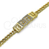Oro Laminado Fancy Bracelet, Gold Filled Style Greek Key and Miami Cuban Design, with White Micro Pave, Polished, Golden Finish, 03.283.0298.08 (05 MM Thickness, 8 Inches Length)
