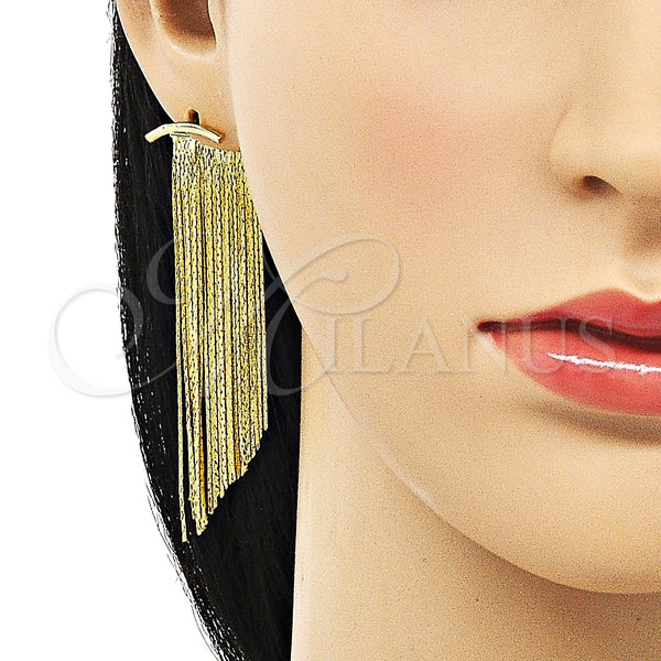 Oro Laminado Long Earring, Gold Filled Style Diamond Cutting Finish, Golden Finish, 02.341.0143