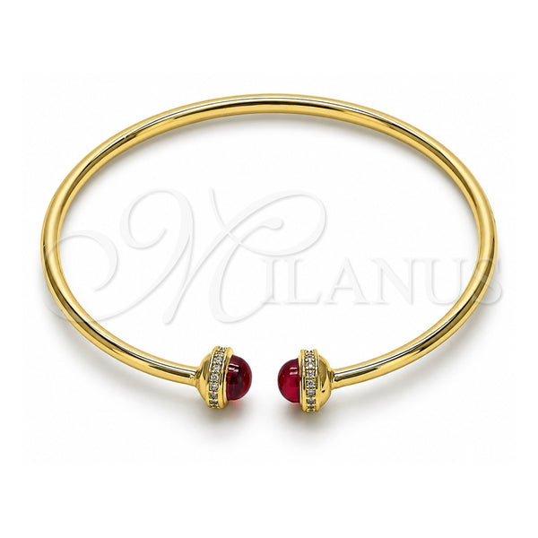 Oro Laminado Individual Bangle, Gold Filled Style with Garnet Crystal and White Micro Pave, Polished, Golden Finish, 07.341.0049.1 (03 MM Thickness, One size fits all)