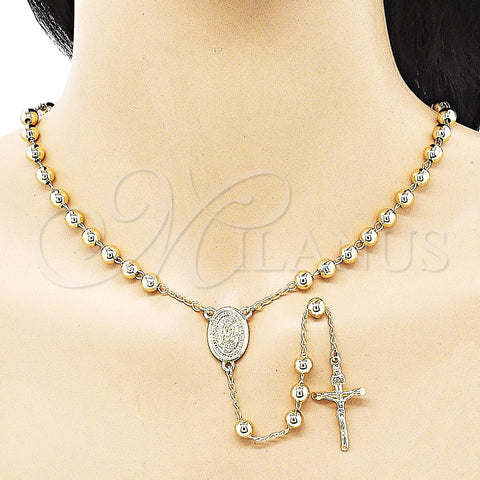 Oro Laminado Medium Rosary, Gold Filled Style Guadalupe and Crucifix Design, Polished, Golden Finish, 09.213.0042.26
