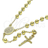 Oro Laminado Medium Rosary, Gold Filled Style Guadalupe and Crucifix Design, Polished, Golden Finish, 09.213.0042.26