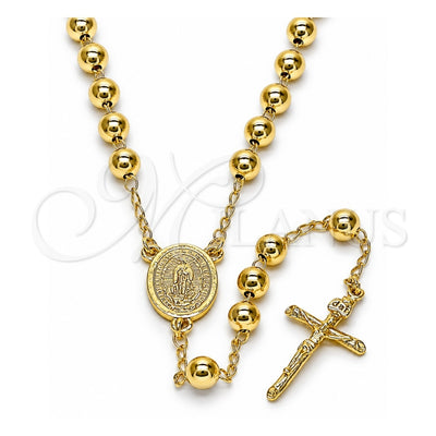 Oro Laminado Medium Rosary, Gold Filled Style Guadalupe and Crucifix Design, Polished, Golden Finish, 09.213.0042.26