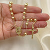 Oro Laminado Medium Rosary, Gold Filled Style San Lazaro and Crucifix Design, Polished, Golden Finish, 09.213.0019.26