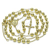 Oro Laminado Medium Rosary, Gold Filled Style San Lazaro and Crucifix Design, Polished, Golden Finish, 09.213.0019.26