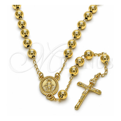 Oro Laminado Medium Rosary, Gold Filled Style San Lazaro and Crucifix Design, Polished, Golden Finish, 09.213.0019.26