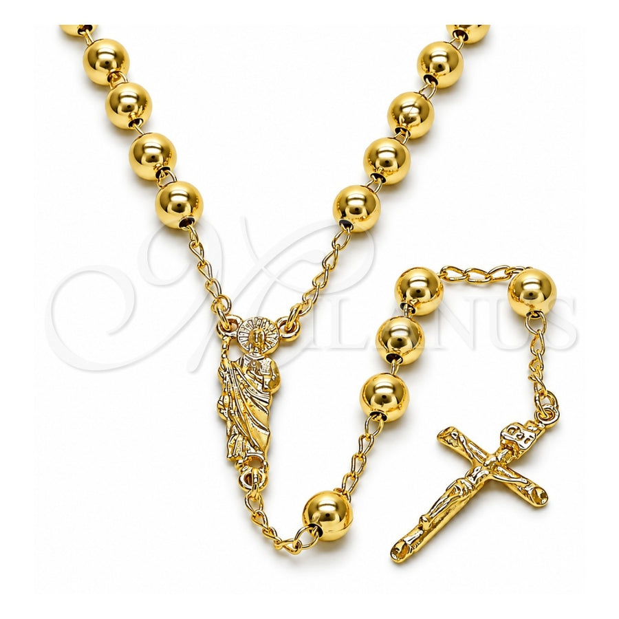 Oro Laminado Medium Rosary, Gold Filled Style San Judas and Crucifix Design, Polished, Golden Finish, 09.213.0043.26
