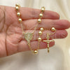 Oro Laminado Medium Rosary, Gold Filled Style Sagrado Corazon de Maria and Crucifix Design, Polished, Golden Finish, 09.213.0044.26