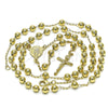 Oro Laminado Medium Rosary, Gold Filled Style Sagrado Corazon de Maria and Crucifix Design, Polished, Golden Finish, 09.213.0044.26