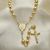 Oro Laminado Medium Rosary, Gold Filled Style Sagrado Corazon de Maria and Crucifix Design, Polished, Golden Finish, 09.213.0044.26